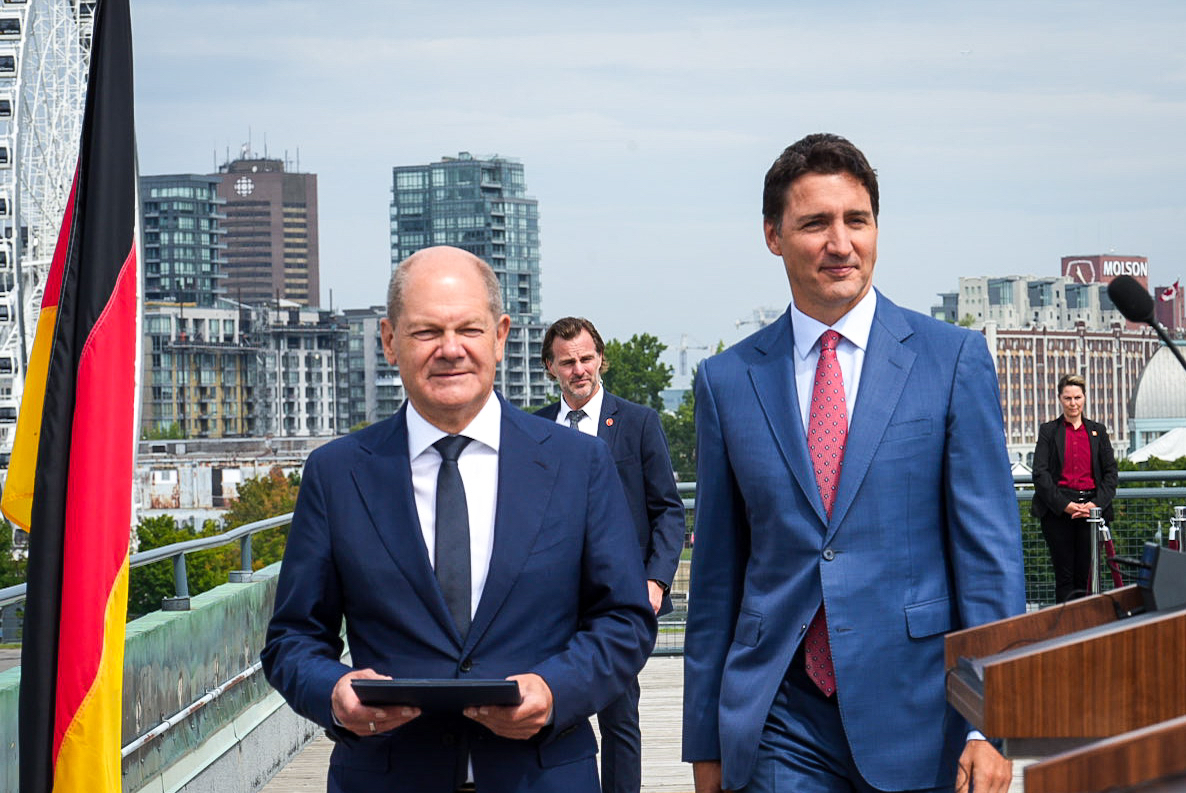 Le premier ministre Justin Trudeau accueillait son homologue allemand Olaf Scholz ce lundi à Montréal.