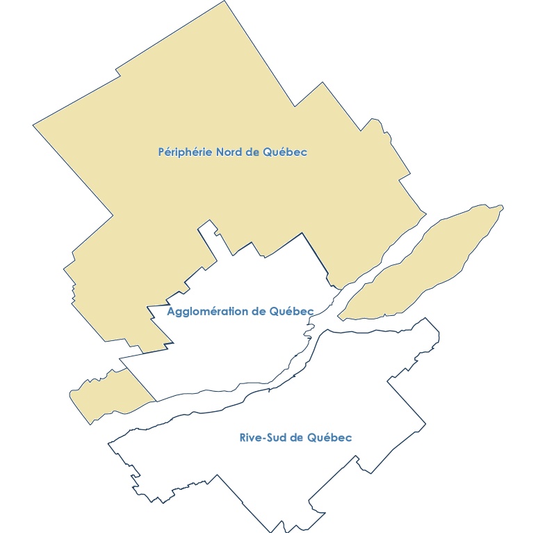 Carte de la région de Québec avec la Périphérie Nord en surbrillance.
